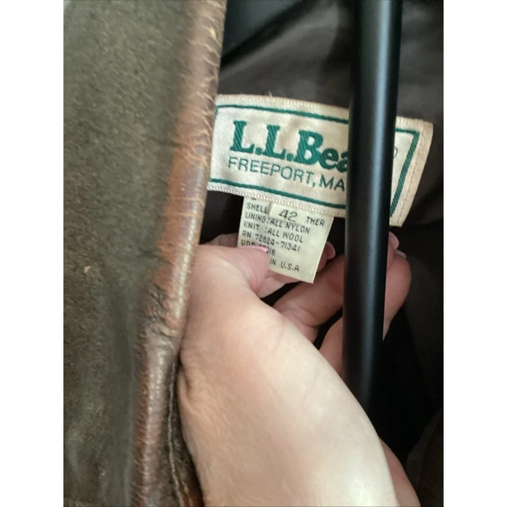 LL‎ Bean Vintage Leather Flight Jacket Brown A-2 Bomber Made in USA Size 42